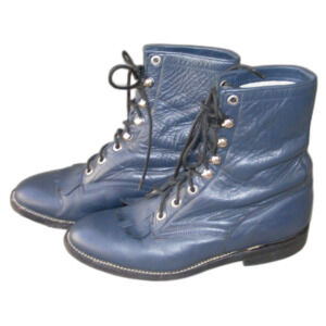 COWTOWN Granny Boots, 6, Dark Blue, Fringe/Kilte, Lace-up, Vintage, Navy